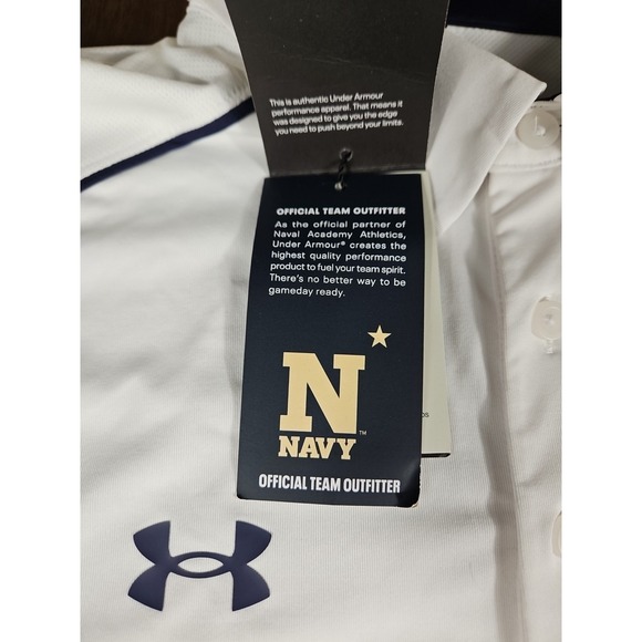 NWT Under Armour Mens 2XL Loose Polo White With Navy Academy Logo - Picture 4 of 12